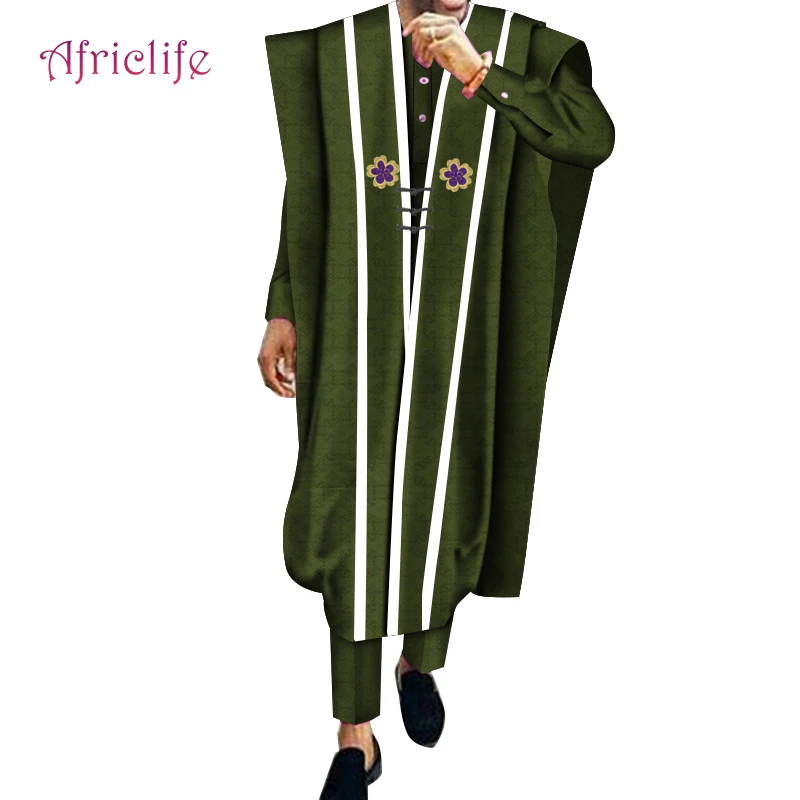 Африканский Повседневный халат, рубашка и брюки комплект из 3 предметов хлопковый брючный костюм Африканский принт Мужская Свадебная вечеринка традиционная одежда WYN572