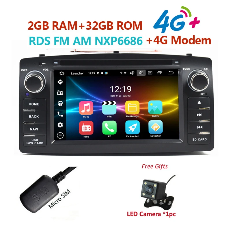 4G 2DIN Android10 автомобильный DVD-плеер для Toyota Corolla E120 1999-2008 Авторадио CD RDS DSP CARPLAY |