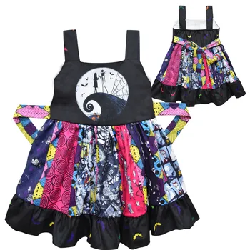 

Girls Christmas Clothes Skull Print Pattern Cartoon Dress Kid Summer Long Sleeve Dresses Vestidos Princess Clothing
