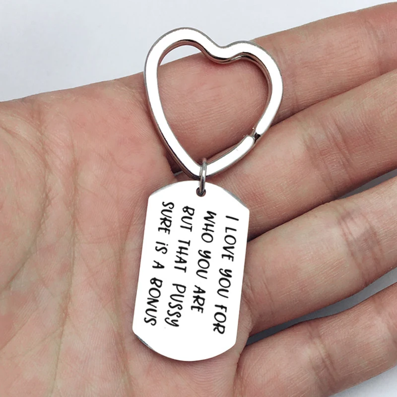 Schlüsselanhänger Mit Spruch „I Love You For Who You Are…“ – Aus Edelstahl, Silber, 40 X 22 Mm, Im Samtbeutel