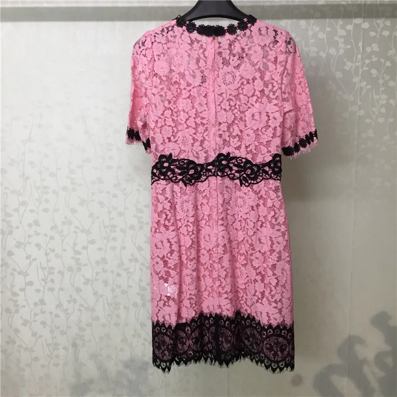 Летнее розовое платье es для женщин элегантное женское платье с круглым вырезом и коротким рукавом модное кружевное розовое платье