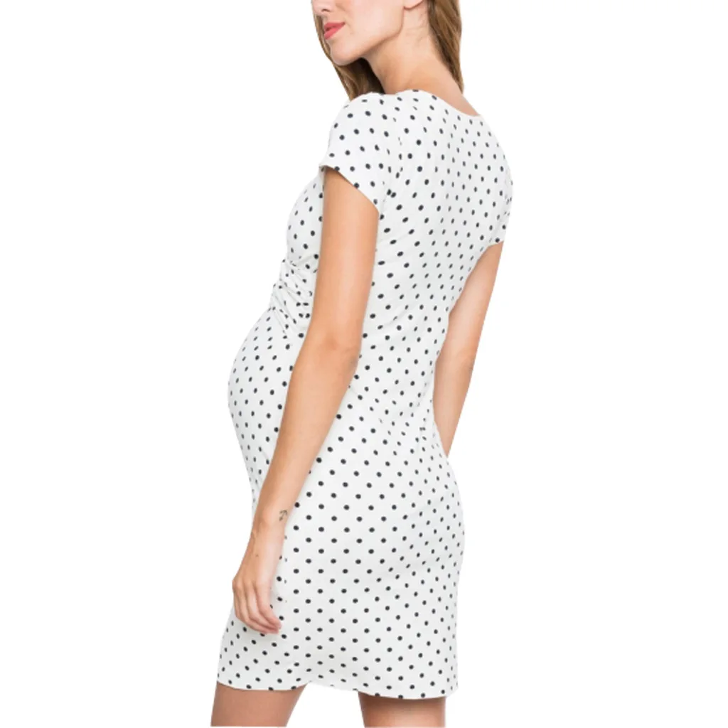 Ropa de lactancia de estilo Popular para mujer embarazada, vestido de  lactancia de manga corta con estampado de puntos ondulados y cuello en V,  Q0806 - AliExpress