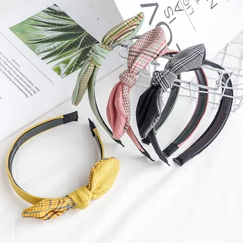 

Haimeikang Korean Fashion Bezel Head Hoop Bow Fabric Headband Knotting Rabbit Ear Lattice Headwear Women Hair Accessories