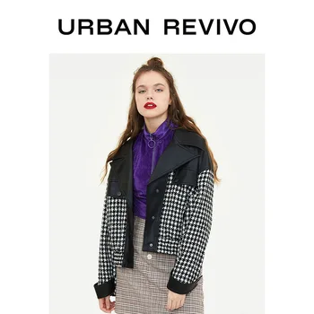 

UR New Spring Youth Outerwear Cropped Contrast Houndstooth Lapel Collar Jacket YV02S1BE2000