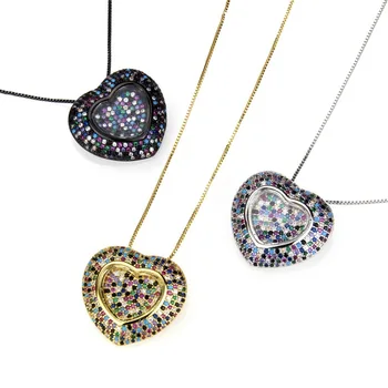 

luxury fashion zircon jewelry heart design women pendant necklaces black color luxury CZ chain necklace for female party gifts