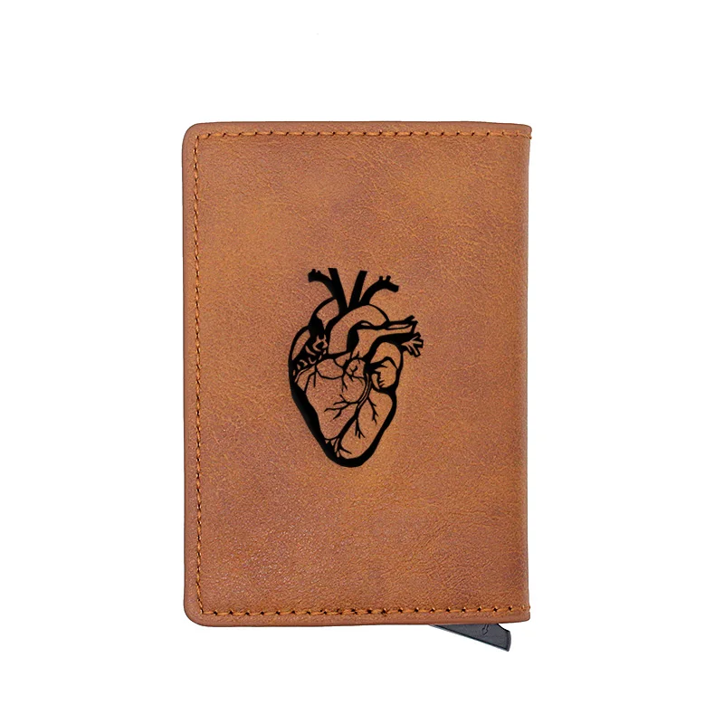 

Punk Style Heart Anatomy Design Pu Leather Card Holder Wallets Men Women Slim Small Credit Card Short Purse