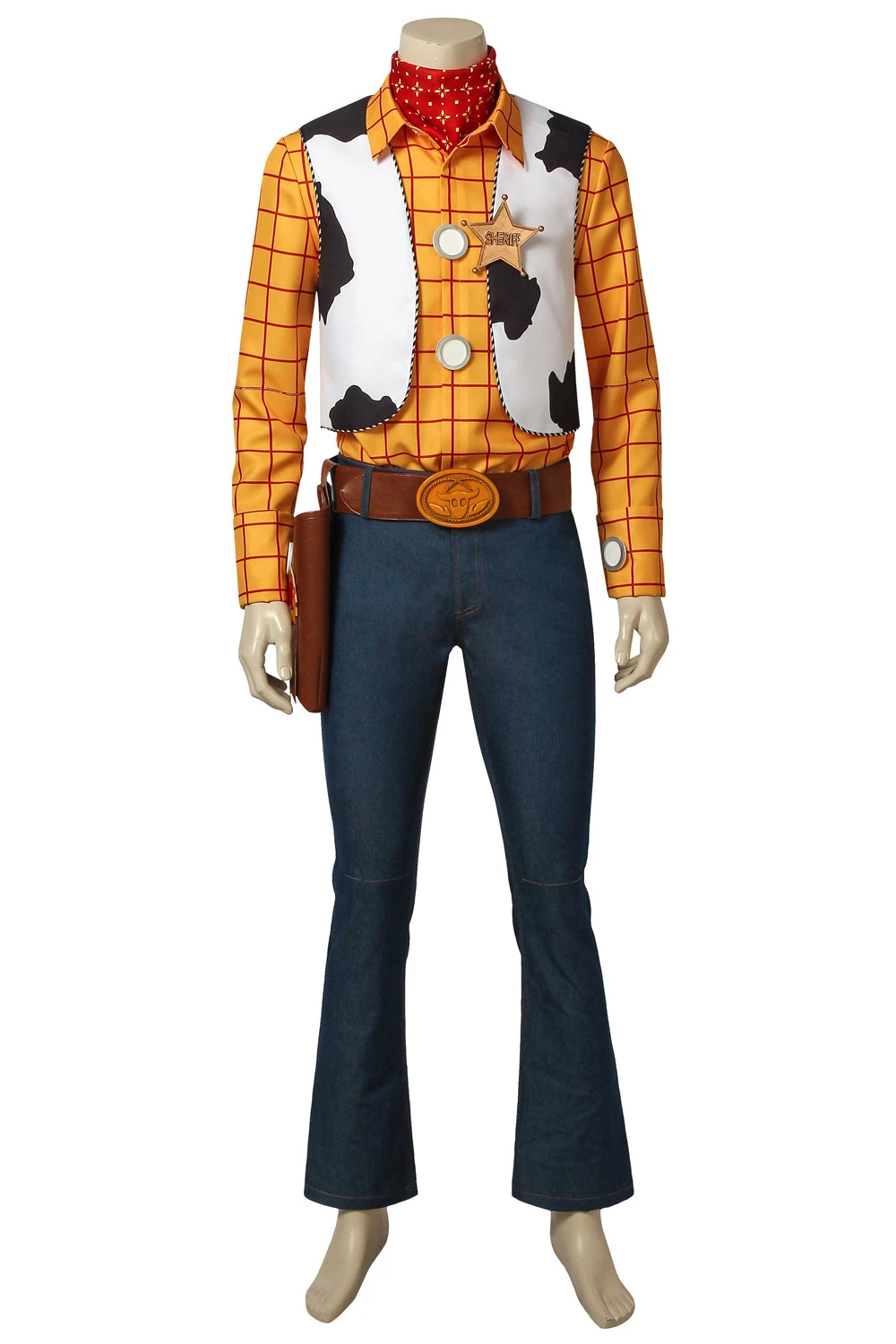 

In Stock Toy Story Cosplay Woody Costume Cowboy Suit Carnival Adult Halloween Party Superhero Full Set Without Boots Male L XL