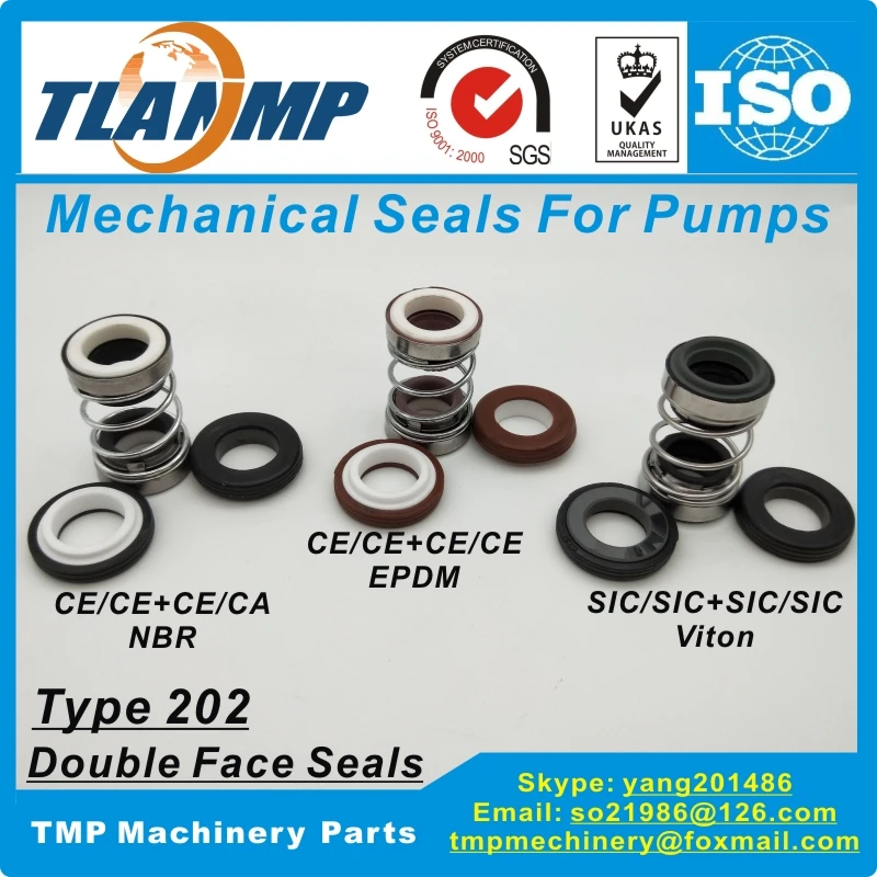 202-25 Double Face Mechanical Seals (Material: CE/CE/EPDM ,CA/CE/NBR, SiC/SiC/Vit) Shaft Size 25mm, Outersize of Seat 41mm