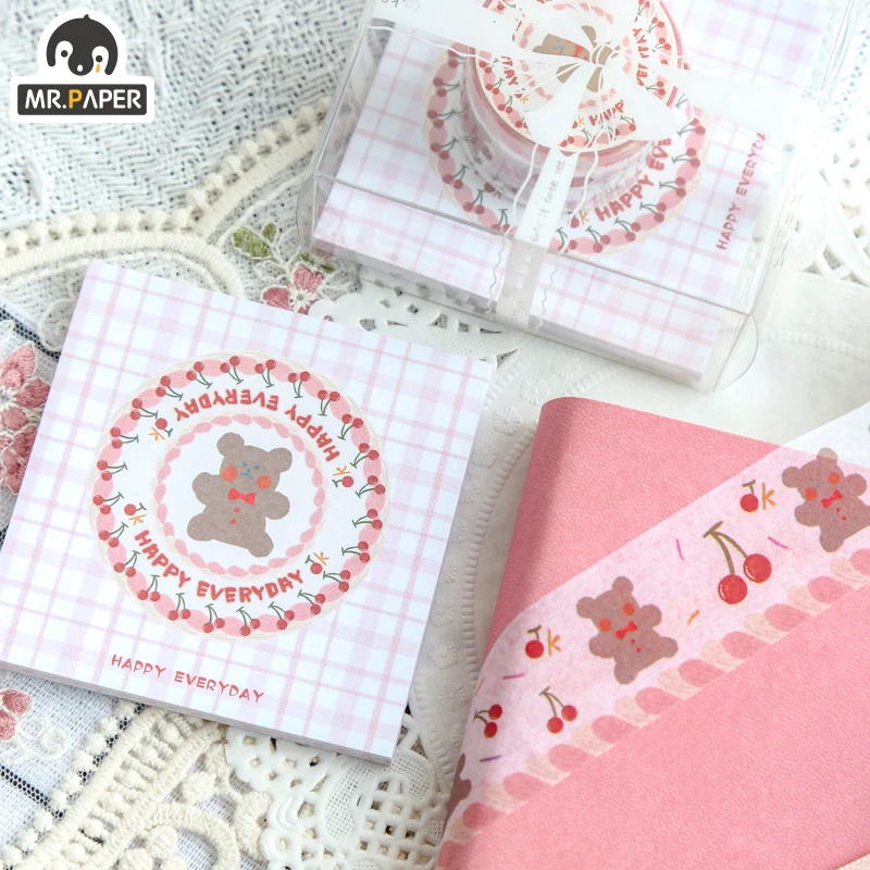 Mr.Paper 4 Designs Cake Box Series N Times Stick Tape DIY Writing Minimalist Washing Tape Decoration Label Craft