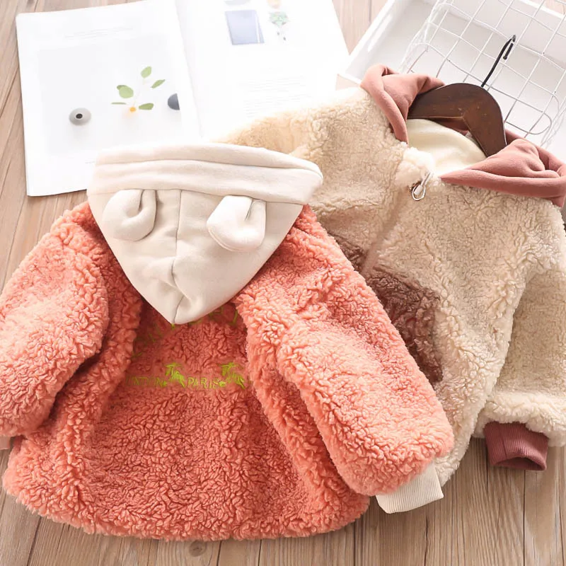 

Autumn and Winter Girl Rabbit Ear Hood Letter Jacket Wholesale