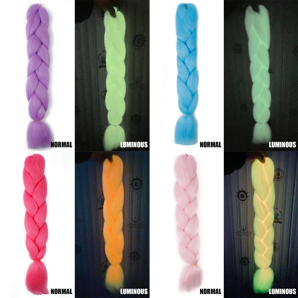 Neon Glowing Hair Florescent Light Braiding Hair Synthetic Jumbo Braids Shining in the Darkness 24inch 100g