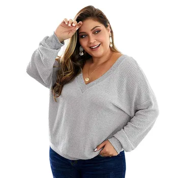 

2019 Autumn Oversize Sweater Women Plus Size Pullover Sweater Pullover Loose Big Size Sweater 4XL Knitted V Neck Sweaters Ladies