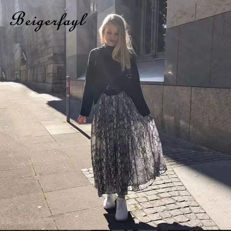 Beigerfayl осень весна юбка змеиный принт Ретро Высокая талия с животным принтом миди юбка универсальная винтажная плиссированная XQ9-9933