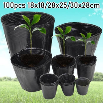 

100PCS Plant Flower Pots Plastic Black Nursery Seedlings Round Pot Garden Seed Home Graden Supplies