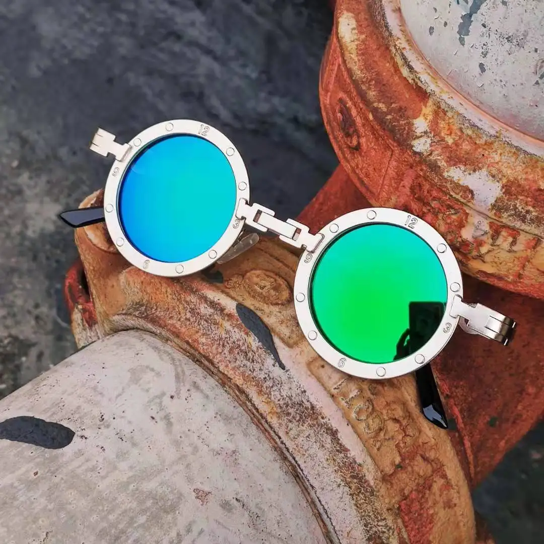 Винтажные мужские женские солнцезащитные очкив ретро стиле паровой панк стиль круглая металлическая оправа красочные зеркальные линзы солнцезащитные очки Gafas sol mujer