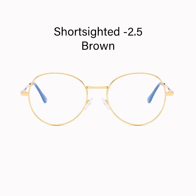 IBOODE круглые очки для близорукости для женщин и мужчин металлические близорукие очки анти синий светильник очки для близоруких очков - Цвет оправы: Gold Myopia 2.5
