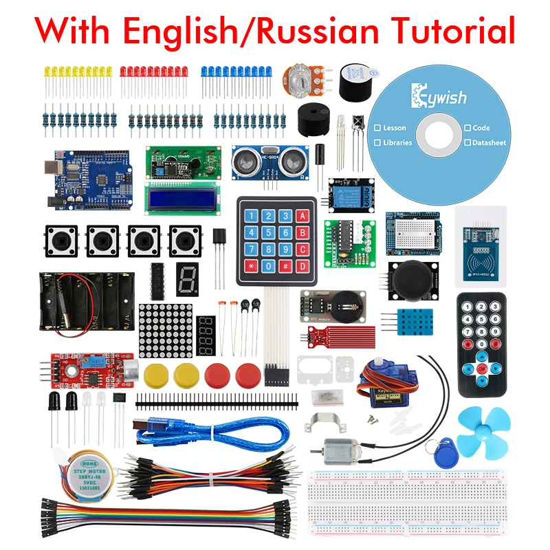 Keywish Super Starter Kit For Arduino Uno R3 Ide Diy With 30 English Russian Courses R3 Breadboard 1602lcd Cd Tutorial Integrated Circuits Aliexpress