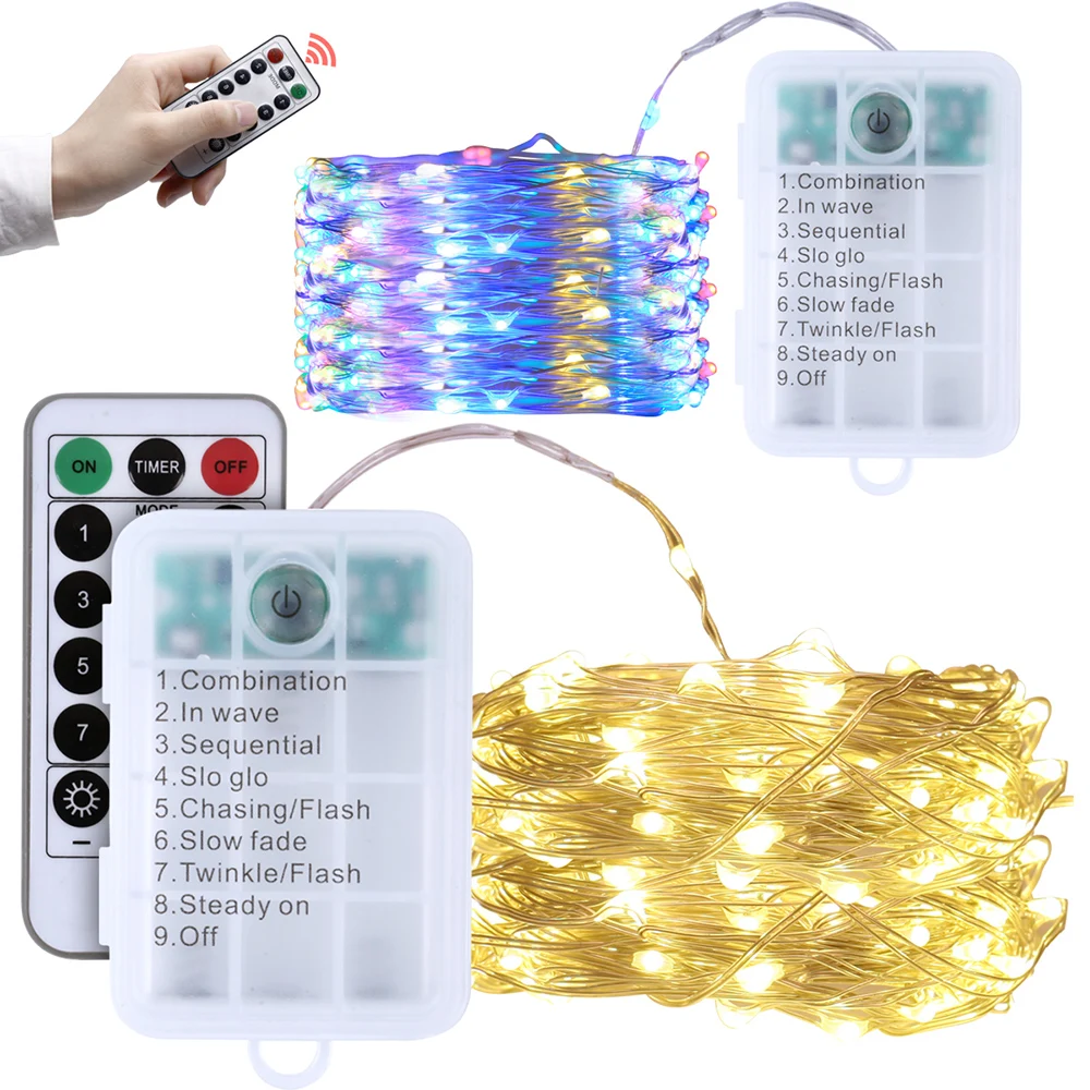 

5M 10M LED String Lights Copper Wire Battery Operated Remote Control Timer Christmas Wedding Party Decoration LED Fairy Lights