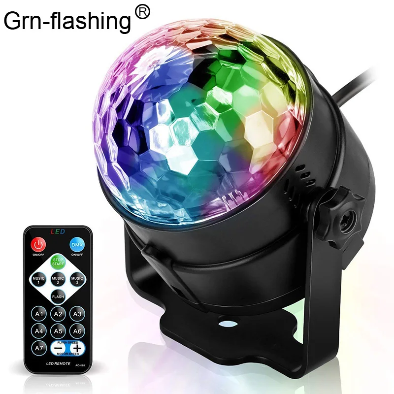 7 Color LED Disco Magic Ball Projection Lamp Sound Control 3W Strobe Rotating Led Stage Light for Club Party Wedding Holiday