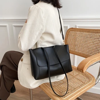 

2021 Tend Branded Large Capacity PU Leather Tote Bags For Women Solid Color Shoulder Bags Women's Crossbody sac a main femme