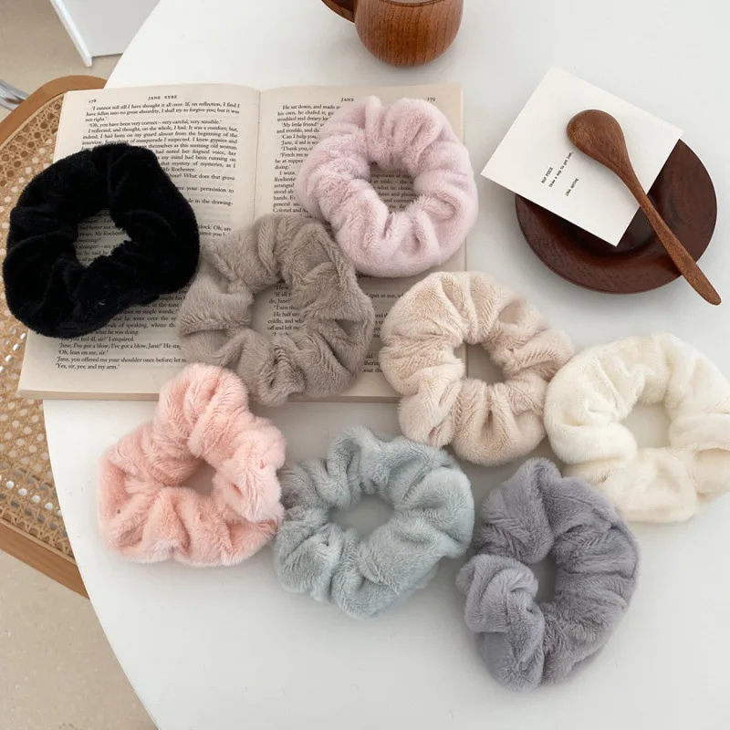 

Autumn and winter new cute single color soft warm furry fashion hair accessories for women 2 pieces