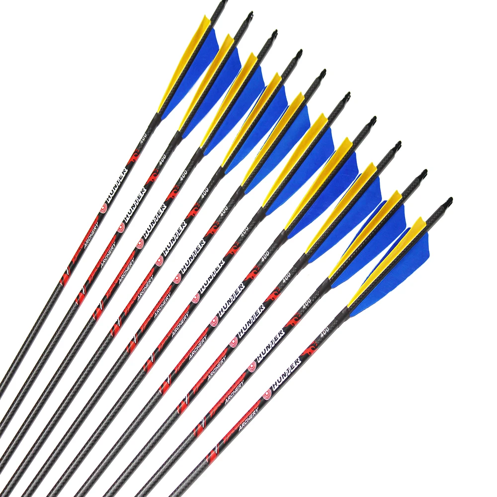 

12pcs Carbon Arrows Spine250 300 340 400 500 600 5Inch Turkey Feather ID6.2mm 100gr Arrowhead 3K Weave Traditional Bow Archery