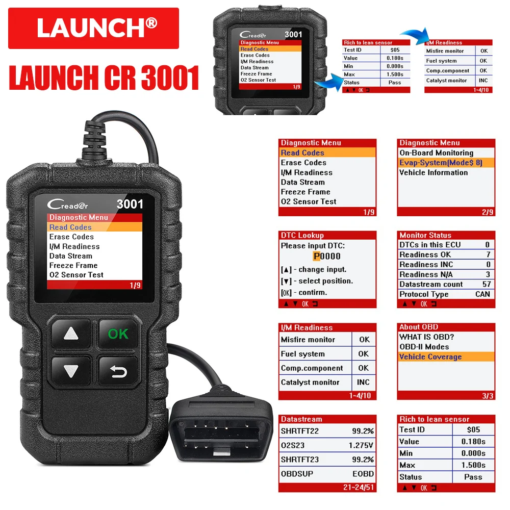 Диагностический сканер LAUNCH X431 CR3001 кодов двигателя OBD2 USB PK CR319 ELM 3001|Считыватели и
