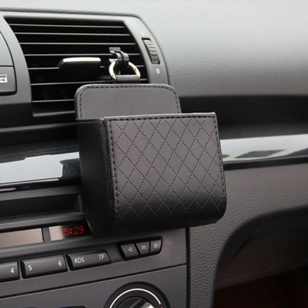 KISSCASE Luxury PU Leather Mobile Phone Case For Xiaomi Samsung iPhone Universal Car Air Outlet Storage Bag Case Accessories