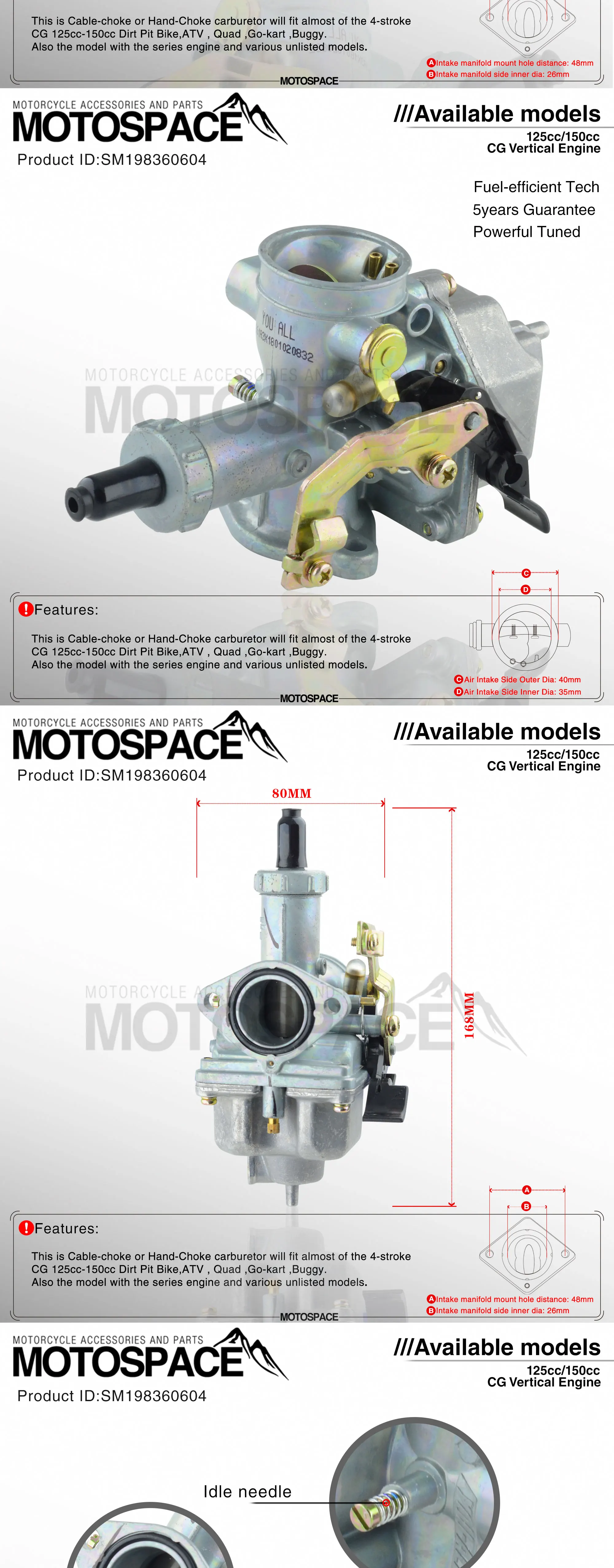 MotoSpace карбюратор PZ26 26 мм экономия топлива Carb для CG125/150/125cc/150cc вертикальный двигатель Грязь велосипед ямы скутер ATV Quad Багги