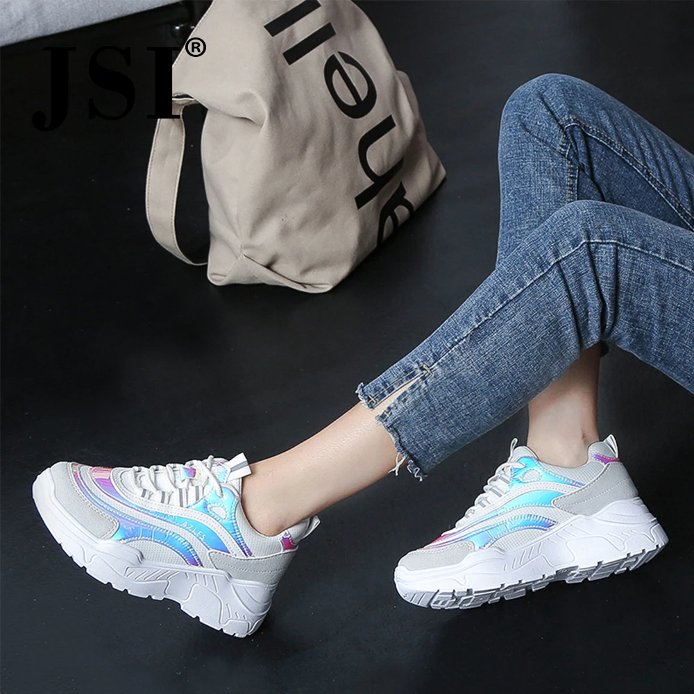 

JSI Sneakers Women Lace-up Round Toe Air Mesh Spring Autumn Casual Flats Mix Colors Shallow Chunky Platform Women Sneakers JX50