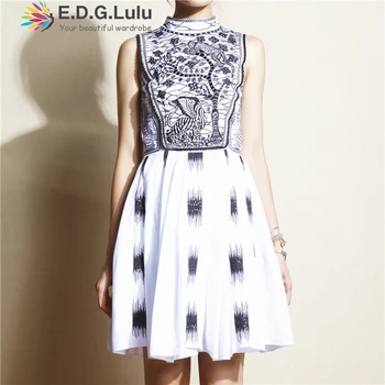 

EDGLuLu Runway Designer Dresses 2020 Vintage Chic Sexy Elegant Black White Off Shoulder Short Summer Dress For Women Casual 0423