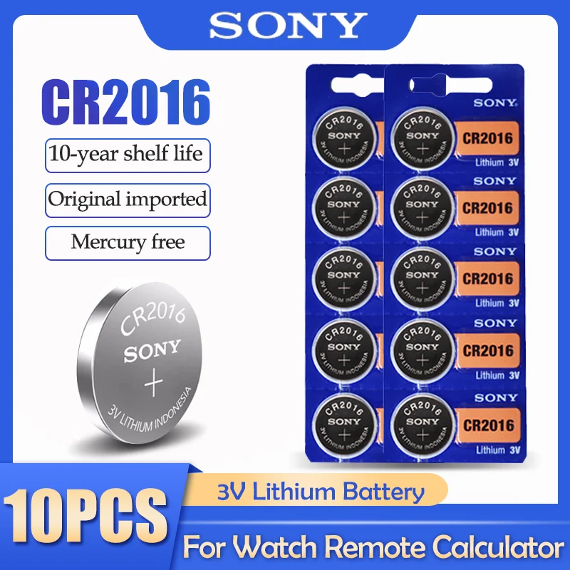 Sony-batería de litio CR2016 CR 2016 DL2016 LM2016 BR2016 ECR2016, 3V, con calculadora para reloj, célula de botón de Control remoto, 10 unids/lote