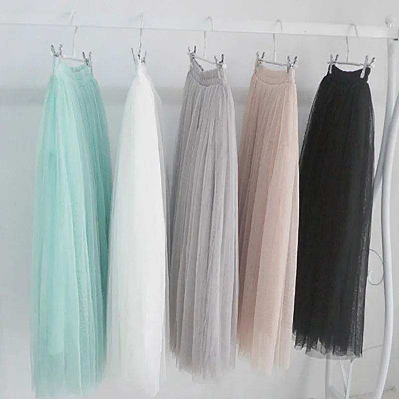 Женская кружевная юбка до щиколотки трехслойная Однотонная с трико летняя