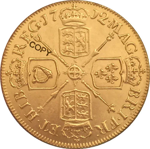 24 K позолоченный 1712 Великобритания 1 Guinea-Anne копия монет