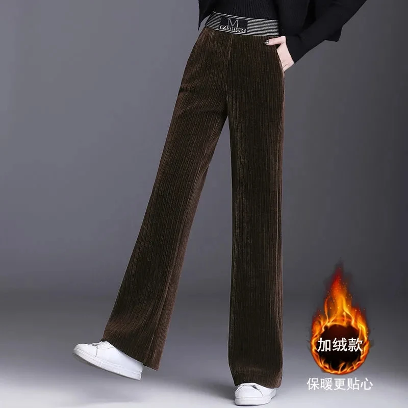 High Quality Thick Corduroy Pants Elastic High Waist Baggy Pant Add Velvet Casual Winter Trousers Plus Size Fleece Wide Leg Pant