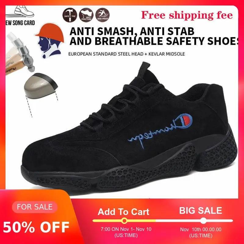 

safety shoes men leather indestructible stab-resistant safety work shoes Outdoor cap toe steel Construction plus size sneakers