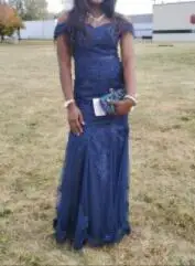 Off the Shoulder Long Mermaid Evening Dresses Lace abiti da sera Applique Robe De Soiree longue Formal Gowns abiye gece elbisesi Navy Blue