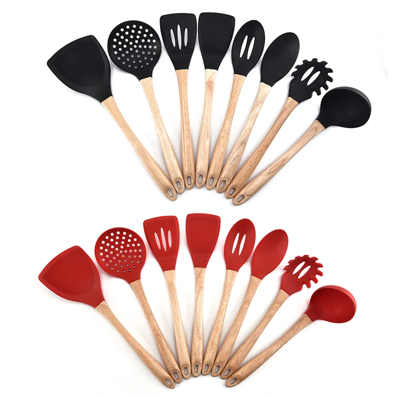 

Kitchen Utensil Set Silicone Cooking Utensils 8Pcs Non-stick Spatula Wooden Handle with Storage Box Kitchen Tools