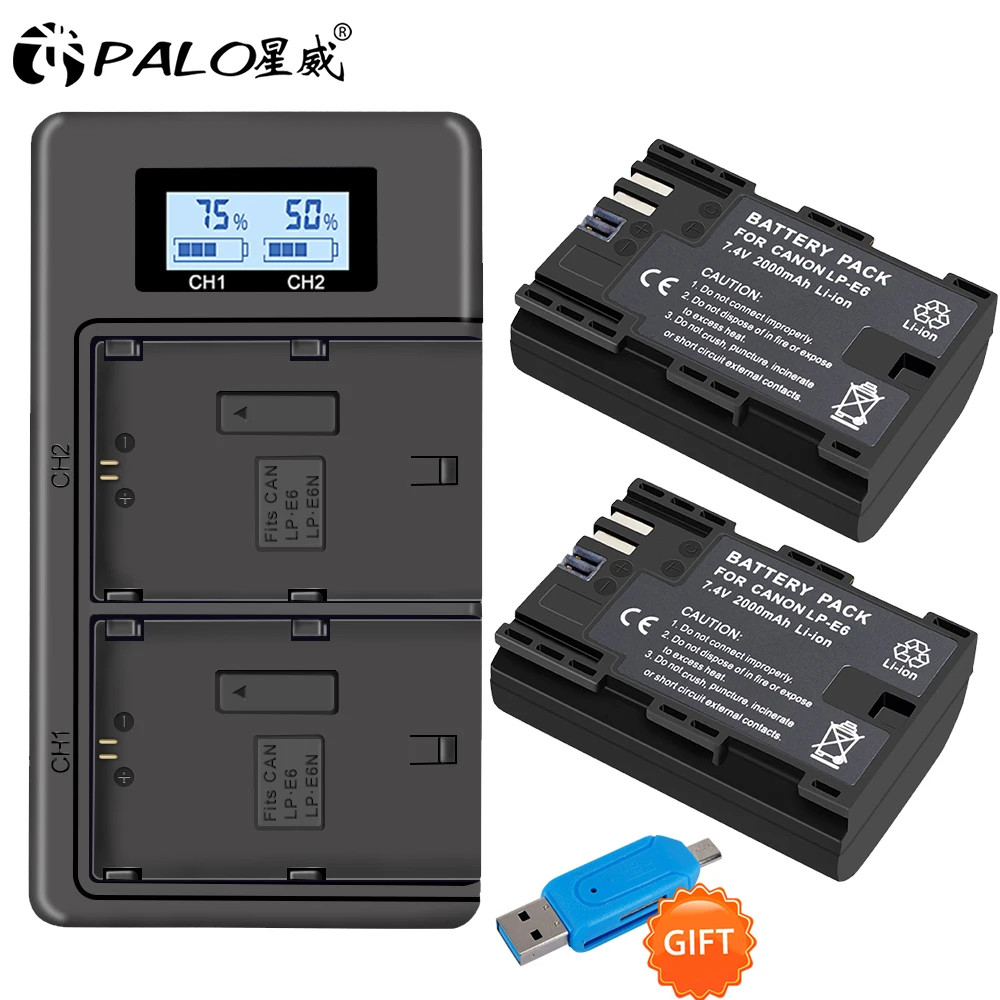 Meilleur PALO 2pc LP E6 LP E6N LP E6 batterie cellule + LCD USB double chargeur pour Canon EOS 6D 7D 5D Mark II III IV 5D 60D 60Da 70D 80D 5DS 5DSR