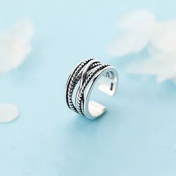 

Vintage 925 Sterling Silver Big Layer Chains Rings for Women Bijoux Gift Female Adjustable Size Finger Rings Anillos Wholesale