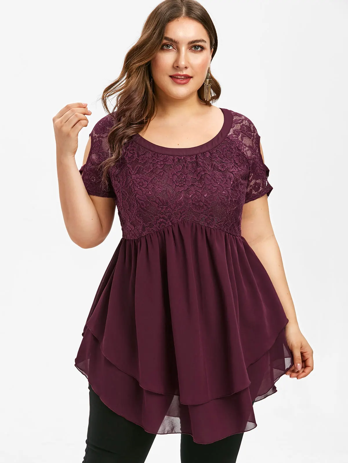 Rosegal 5XL большие размеры женские кружевные рубашки платье с коротким рукавом и