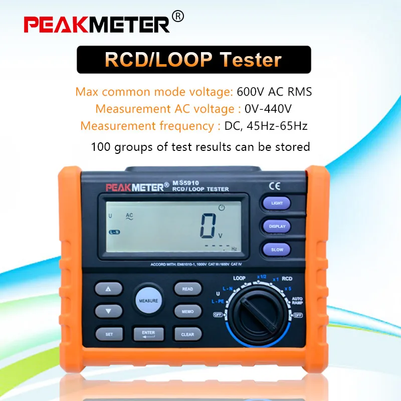 US $125.99 PEAKMETER PM5910 Digital resistance meter RCD loop resistance tester Multimeter Tripout CurrentTime Test with USB Interface