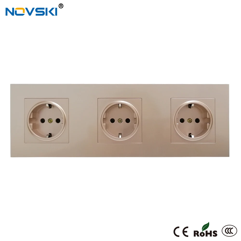 EU Multi Outlet Wall Socket Quintuple Frame German Plug Grounded, 16A Electrical Socket Champagne Gold, 15 Years Warranty