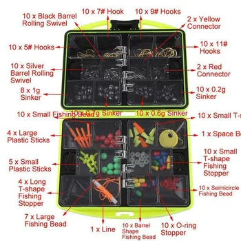 

184 pcs/set Fishing Accessories Kit Barbed Fishhook Sinker weights fishing Swivels Snaps for Ocean Rock fishing