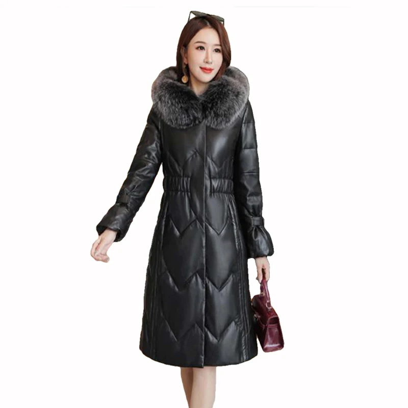 

Flying ROC plus size winter coat women long warm windbreak women fox fur collar coats Warm Outerwear Coat