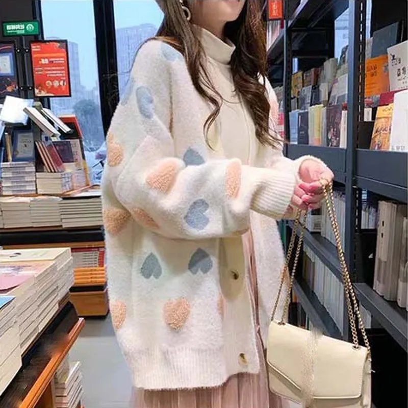 #Special Offers Autumn Sweet Long Loose Knitted Sweater Long-Sleeved Love Pattern Cardigan Lantern Sleeve Plus Size Sweater #Special Offers Autumn Sweet Long Loose Knitted Sweater Long-Sleeved Love Pattern Cardigan Lantern Sleeve Plus Size Sweater