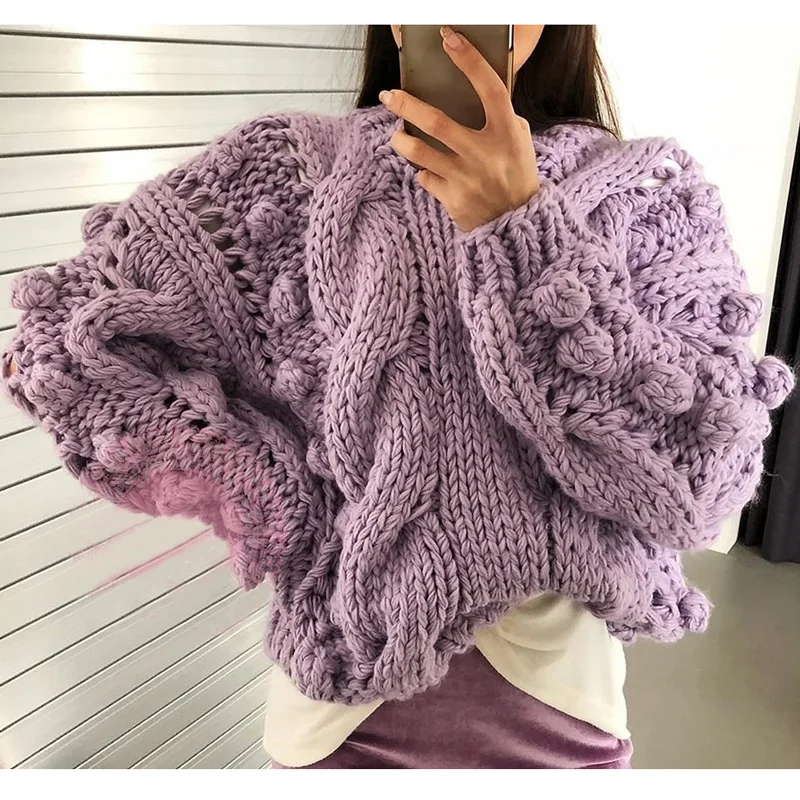 Boho Inspired Vintage Knitted Sweater Women Fashion O Neck Long Sleeve Pullovers Chic Tops hollow out jumper Puff Femme