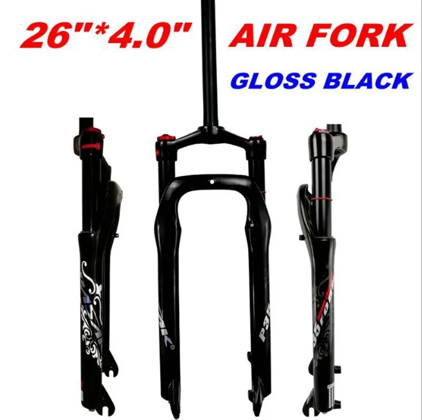 26 gas golss black PASAK MTB Маутейн Снежный велосипед 26*4," Fat Велосипедная вилка воздушный газ масло Блокировка подвески вилки дисковый тормоз алюминиевый сплав 135 мм - Цвет: 26 gas golss black