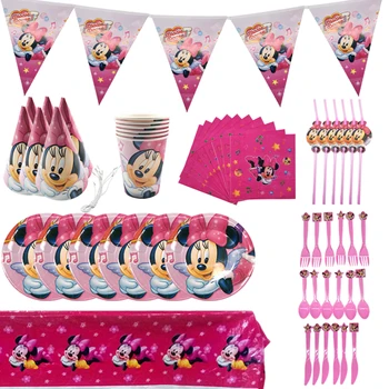 

54pc Minnie Mouse Theme Tableware Children Birthday Party Supplies Decorations Family Good Friend Disposable Tableware Party