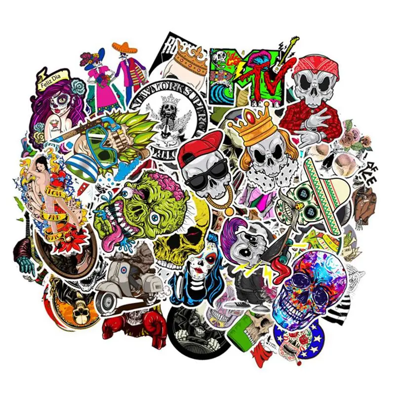 

100 PCS Stickers Skull Theme Decorative Graffiti Sticker Car Refrigerator Dead Fly Skateboard Waterproof Sticker